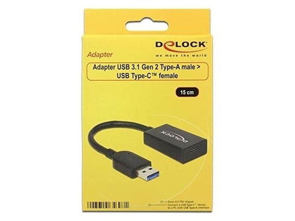 Delock Converter USB 3.1 Gen 2 Type-A male > USB Type-C - USB-adapter - USB-type A (hann) til USB-C (hunn) - USB 3.1 Gen 2 - 15 cm - svart