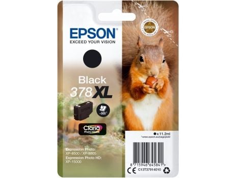 Epson 378XL - 11.2 ml - XL - svart - original - blære med RF/lyd-alarm - blekkpatron - for Expression Home XP-8605, 8606; Expression Home HD XP-150...