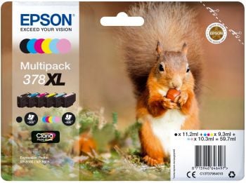 Epson 378XL Multipack - 6-pack - 59.7 ml - XL - svart, gul, cyan, magenta, lys magenta, lys cyan - original - blære med RF/lyd-alarm - blekkpatron ...