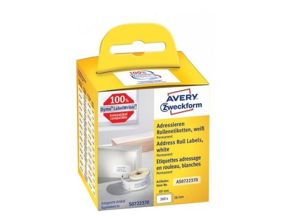 Avery Zweckform - Papir - permanet adhesiv - hvit - 28 x 89 mm 260 etikett(er) (2 rull(er) x 130) rektangulære adresseetiketter
