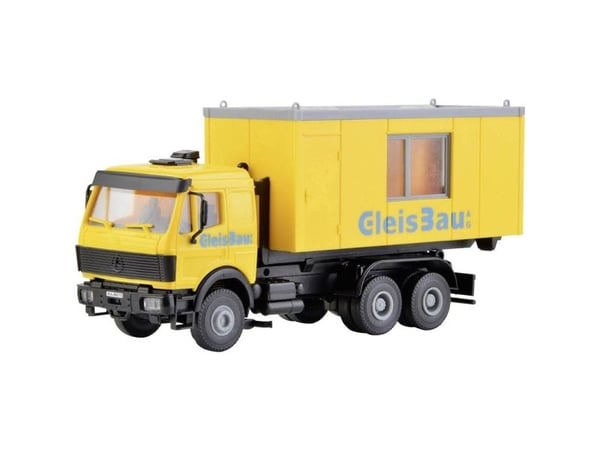 Kibri 16310 H0 lastebiler modell Mercedes Benz LP omkoblingsleder med sporbyggercontainer