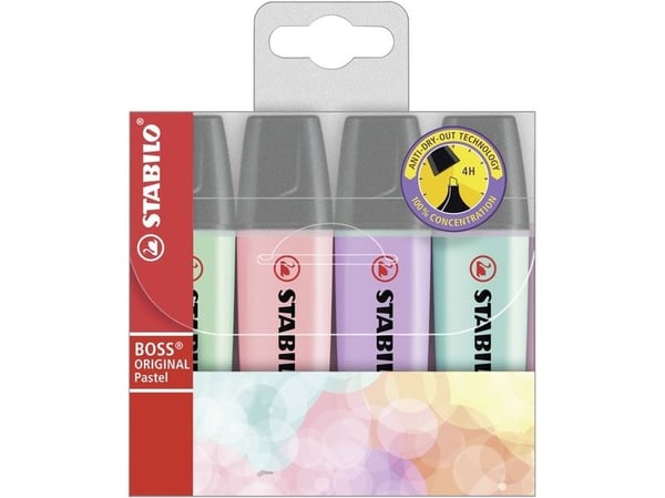 Highlighter Stabilo Boss® Original Pastel med 4 stk. ass. farver
