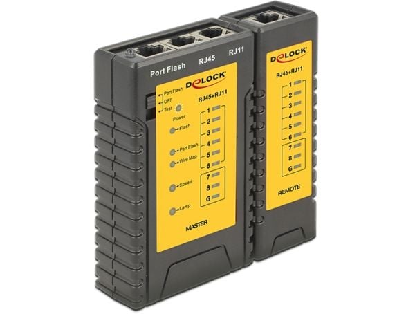 DeLOCK 86407, Kierretty parikaapeli -testeri, RJ-12, RJ-45, Lähetystestaus, Musta, 9 V, 96 mm