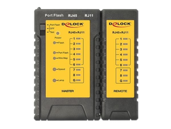 DeLOCK 86407, Kierretty parikaapeli -testeri, RJ-12, RJ-45, Lähetystestaus, Musta, 9 V, 96 mm