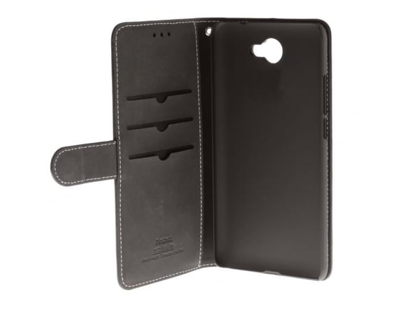 Insmat Exclusive Flip Case - Lommebok for mobiltelefon - ekte skinn - svart - for Huawei Y7