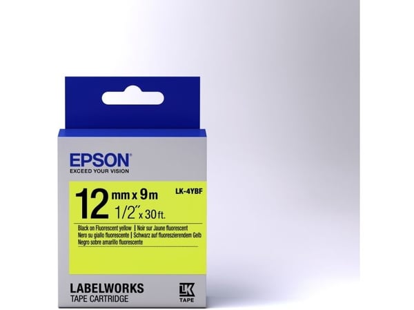 Epson LabelWorks LK-4YBF - Svart på gult - Rull (1,2 cm x 2,9 m) 1 kassett(er) merketape - for LabelWorks LW-1000, 300, 400, 600, 700, 900, K400, Z...