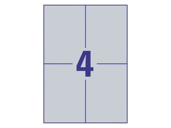 Avery L6134-20, Sølv, Selvklebende skriveretikett, A4, Polyester, Laser, Permanent