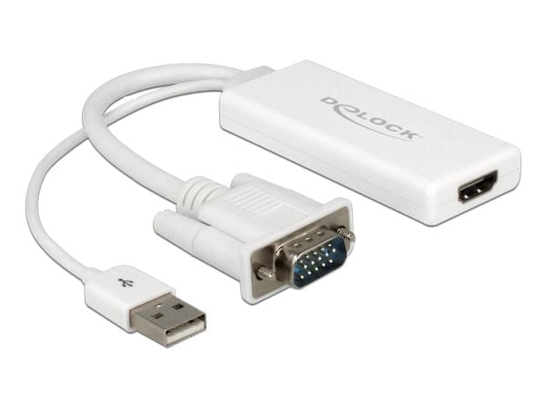 Delock - Video/audio-adapter - USB, 15 pin D-Sub (DB-15) hann til HDMI hunn - 25 cm - hvit