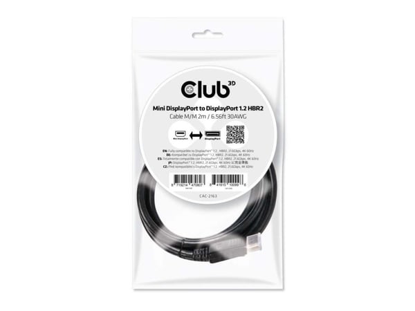 Club 3D - DisplayPort-kabel - Mini DisplayPort (hann) til DisplayPort (hann) - 2 m - 4K-støtte