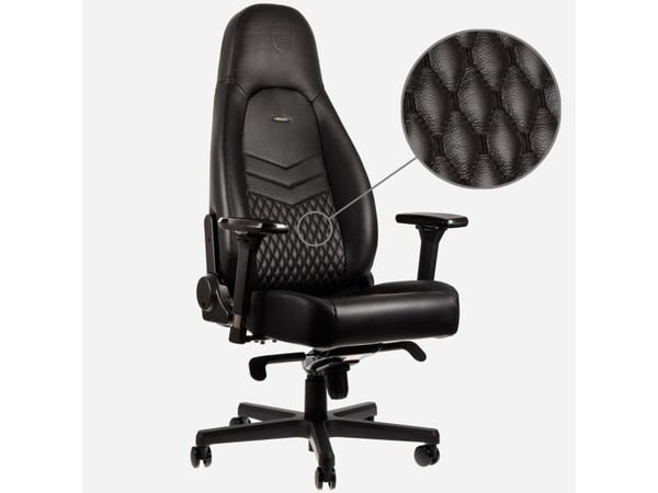 Noblechairs ICON - Stol - armlener - T-formet - tipping - roterende - aluminium, polyuretan, stål, topplærstruktur, nylon/polyetylen - svart