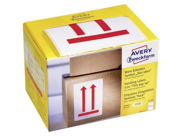 Etiketter Avery 100x74 mm, hvite, med fortrykt symbol 'Denne retningen opp' permanent - (200 stk.)