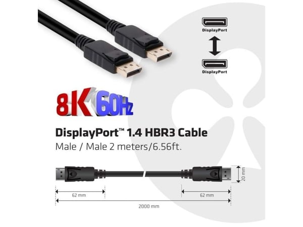 Club 3D - DisplayPort-kabel - DisplayPort (hann) til DisplayPort (hann) - DisplayPort 1.4 - 2 m - svart
