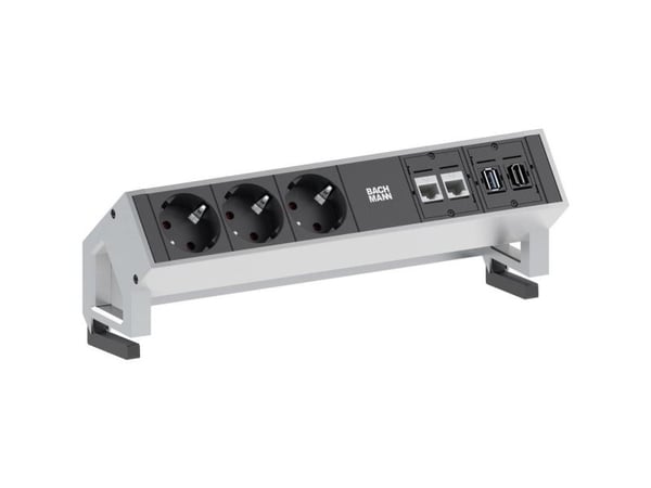 Bachmann 3x Schuko 2x CAT6 1x HDMI, 1x USB3.0, 1,5 m, Tyyppi F, Alumiini, Muovi, Musta, Ruostumaton teräs, Alumiini, Muovi, 3 AC-pistorasia(a)