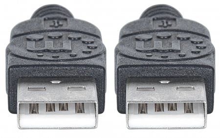Manhattan 353892, 1 m, USB A, USB A, USB 2.0, Hankjønn/hankjønn, Sort