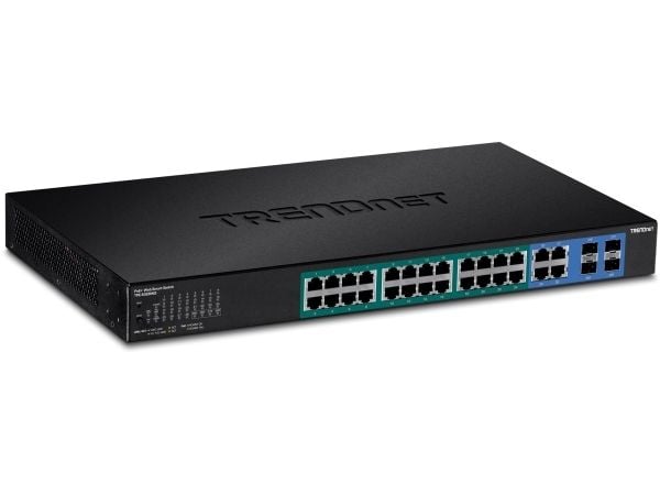 TRENDnet TPE 5028WS - Switch - smart - 24 x 10/100/1000 (PoE+) + 4 x kombo-Gigabit SFP - stasjonær, rackmonterbar - PoE+ (370 W) - AC 100 - 240 V -...
