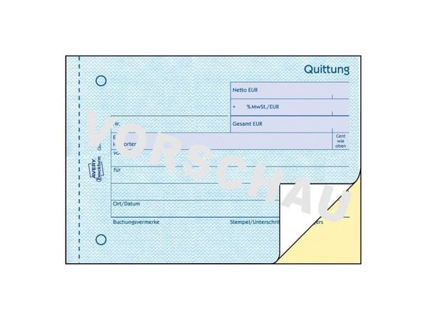 Avery Zweckform - Kvittering - 40 ark - A6 (105 x 148 mm) - dublett - karbonfri