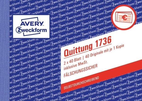 Avery Zweckform - Kvittering - 40 ark - A6 (105 x 148 mm) - dublett - karbonfri
