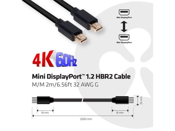 Club 3D - DisplayPort-kabel - Mini DisplayPort (hann) til Mini DisplayPort (hann) - DisplayPort 1.2a - 2 m - 4K-støtte