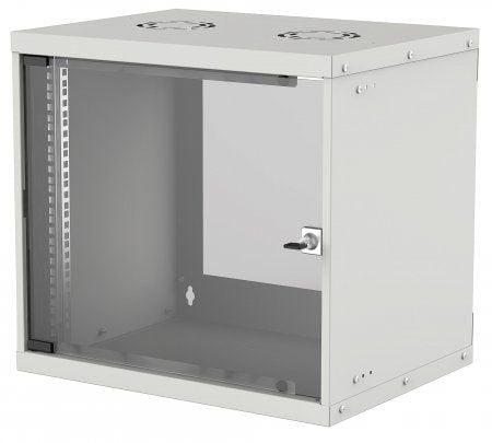 Intellinet Network Cabinet, Wall Mount (Basic), 9U, Usable Depth 500mm/Width 485mm, Grey, Flatpack, Max 50kg, Glass Door, 19", Parts for wall insta...