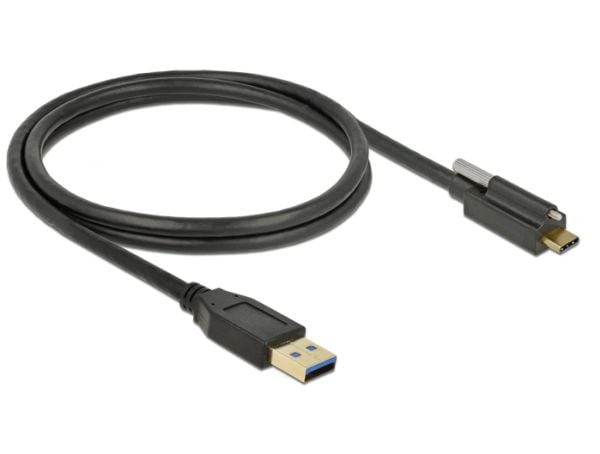 Delock - USB-kabel - USB-type A (hann) til USB-C (hann) - USB 3.1 Gen 2 - 3 A - 1 m - tommelskruer - svart