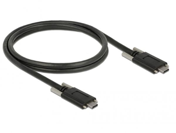 Delock - USB-kabel - USB-C (hann) til USB-C (hann) - USB 3.1 Gen 2 - 3 A - 1 m - tommelskruer - svart