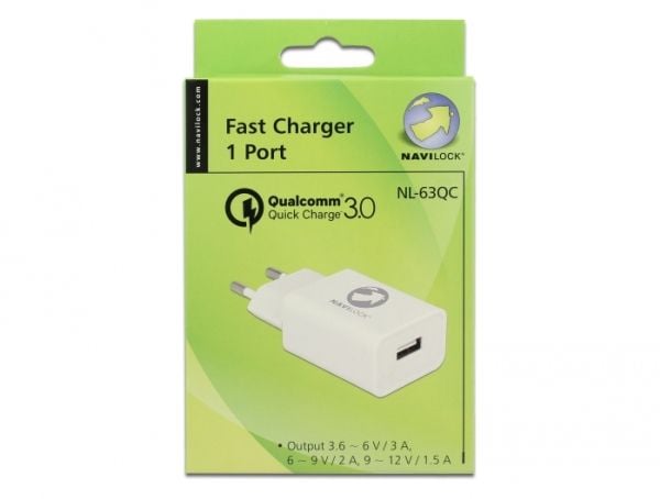 Navilock - Strømadapter - 1.5 A - QC 3.0 (USB) - hvit
