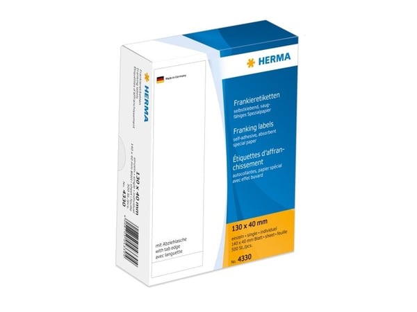 HERMA Franking labels - Papper - självhäftande - vit - 130 x 40 mm 500 etikett (er) (500 ark x 1 etiketter
