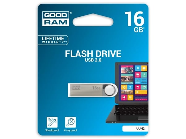 Goodram UUN2, 16 GB, USB Type-A, 2.0, 20 MB/s, Sväng, Silver