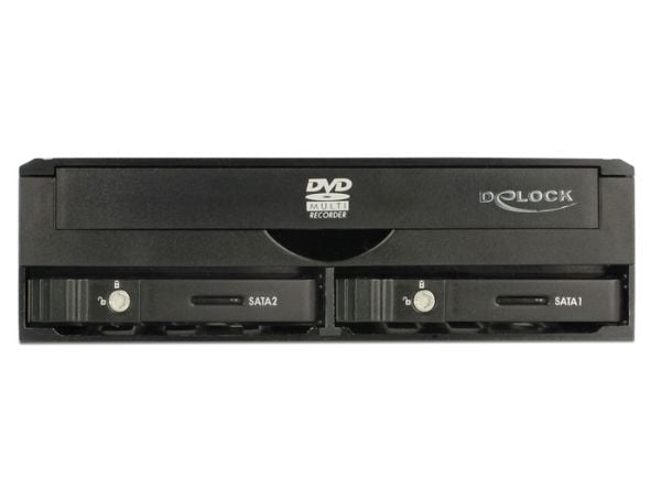 Delock 5.25" Mobile Rack for 1 x 5.25" Slim Drive + 2 x 2.5" SATA HDD / SSD - Lagringsdrevhylse - 2.5" - svart