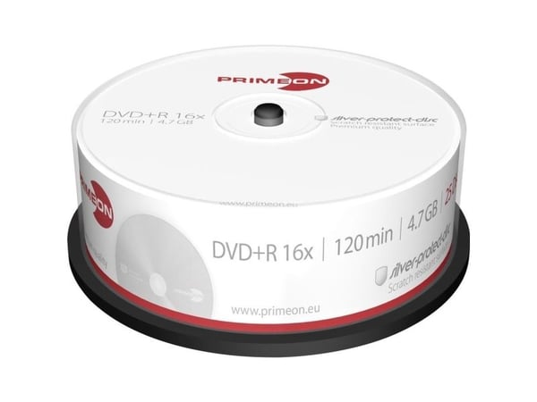 Primeon silver-protect-disc - 25 x DVD+R - 4.7 GB (120 min) 16x - påskrivningsetiketter - sølv - spindel