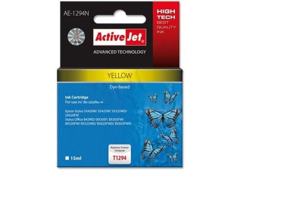 Activejet AE-1294N, Høyt (XL) utbytte, Gult, Fargestoffbasert blekk, 15 ml, 1 stykker, Enkeltpakke