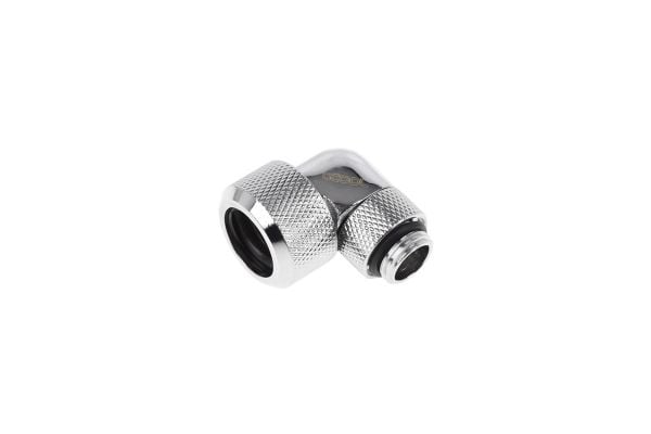 Alphacool Eiszapfen 16 mm HardTube-skruegjennomføring 90° roterbar G1/4 - Vinklet kompresjonsmonteringsdel for væskekjølesystem - Krom