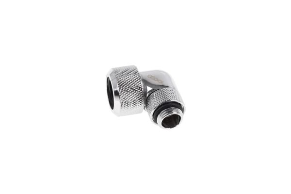 Alphacool Eiszapfen 16 mm HardTube-skruegjennomføring 90° roterbar G1/4 - Vinklet kompresjonsmonteringsdel for væskekjølesystem - Krom