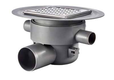 PURUS Multiflex Ø75 mm vandret udløb m/flange til smørremembran, 3 sideindløb 1XØ32mm 2XØ40mm, Rist/ramme til klinkegulv - med vandlås