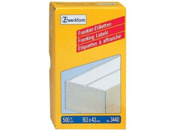 Avery Zweckform - Permanent selvklebende - hvit - 163 x 43 mm 500 etikett(er) (250 ark x 2 frankeringsetiketter)