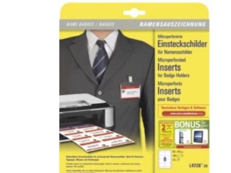 Avery Name Badges Printable inserts - Hvit - 60 x 90 mm - 190 g/m² - 160 kort (20 ark x 8) navneskiltkort