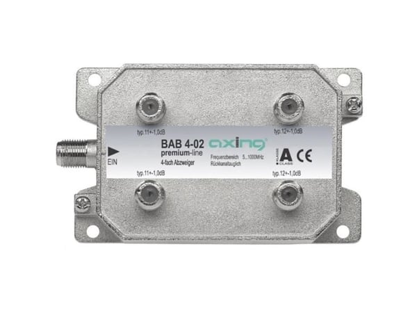 Axing BAB 4-02, Kaapelin jakaja, 5 - 1006 MHz, Harmaa, Uros, A, 4 kpl