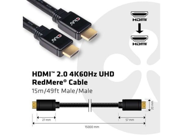 Club 3D CAC-2314 - HDMI-kabel med Ethernet - HDMI hann til HDMI hann - 15 m - 4K-støtte
