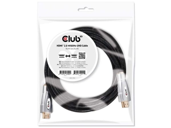 club3D HDMI-liitäntäkaapeli HDMI-A-liitin, HDMI-A-liitin 5,00 m Musta CAC-2312 #####K UHD, paloturvallinen HDMI-kaapeli