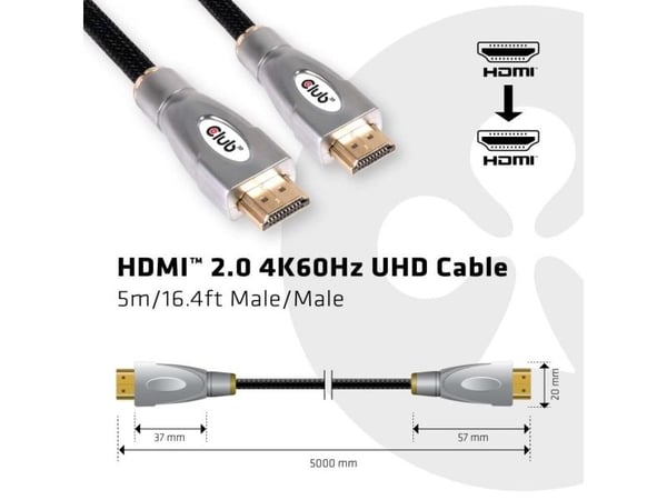 club3D HDMI-liitäntäkaapeli HDMI-A-liitin, HDMI-A-liitin 5,00 m Musta CAC-2312 #####K UHD, paloturvallinen HDMI-kaapeli