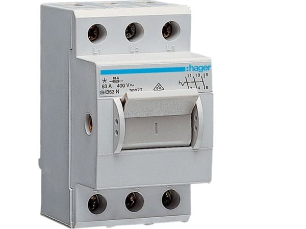 Hager SH363N, 3P, Harmaa, 400 V, 50 - 60 Hz, 43,8 mm, 77 mm