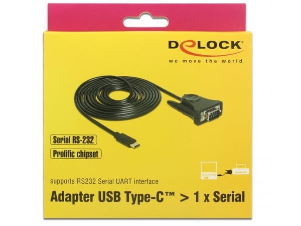 DeLOCK 62964, Musta, USB Type-C, RS-232, 1,8 m, Uros/uros
