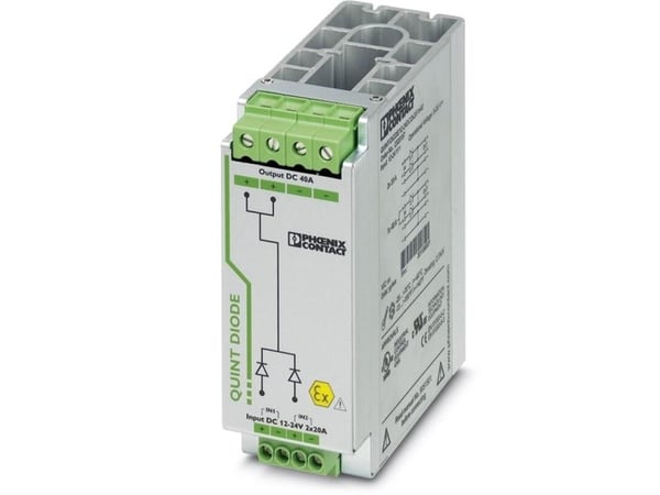 Phoenix Contactin DIN-kiskodiodimoduuli 12-24V DC/2x20A tai 1x40A DIN