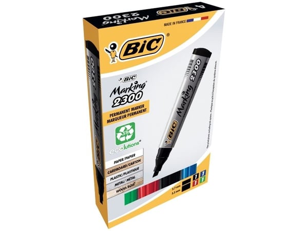 BIC Marking 2300 - Markør - permanent - svart, rød, blå, grønn - alkoholbasert blekk - 3.1-5.3 mm (en pakke 4)