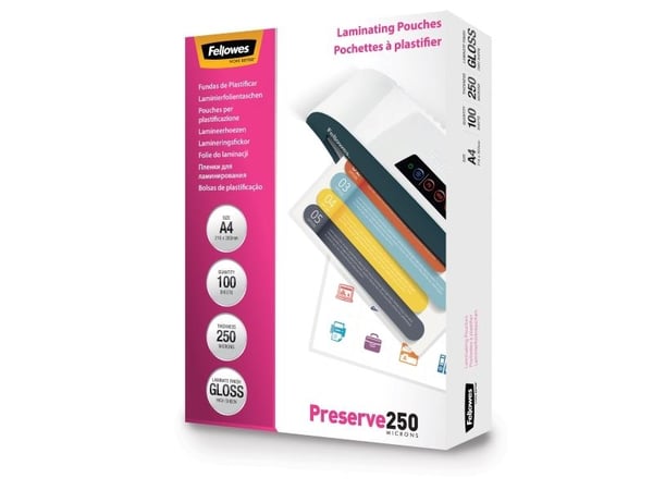 Fellowes 5401802, Läpinäkyvä, Kiiltävä, A4, 0,25 mm, 210 mm, 1 mm