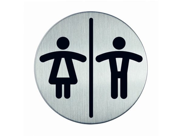 Symbolskylt Hållbar WC kvinna/man Ø83 mm metallpiktogram