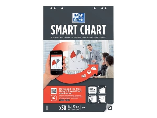 Oxford SmartChart - Arktavlepapir - perfekt binding - 650 x 980 mm - 20 ark - hvit - vanlig - 6 hull