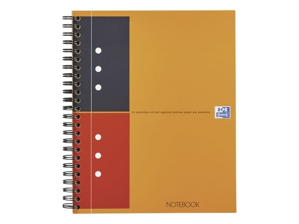 Oxford International A5+ - Notisbok - spiralbundet - 80 ark / 160 sider - hvitt papir - linjert - 12 hull - oransje perm - kartong
