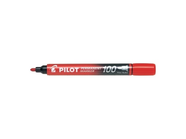 Pilot Permanent Marker 100 - Markør - permanent - rød - oljebasert blekk - 1 mm - fin