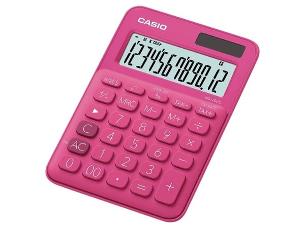 Casio MS-20UC - Skrivebordskalkulator - 12 sifre - solpanel, batteri - rød